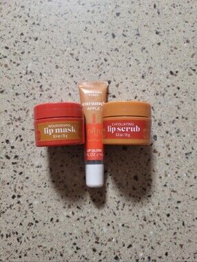 Bath & Body Works Caramel Apple Nourishing Lip Mask, Scrub, Lip Gloss Lot Of 3